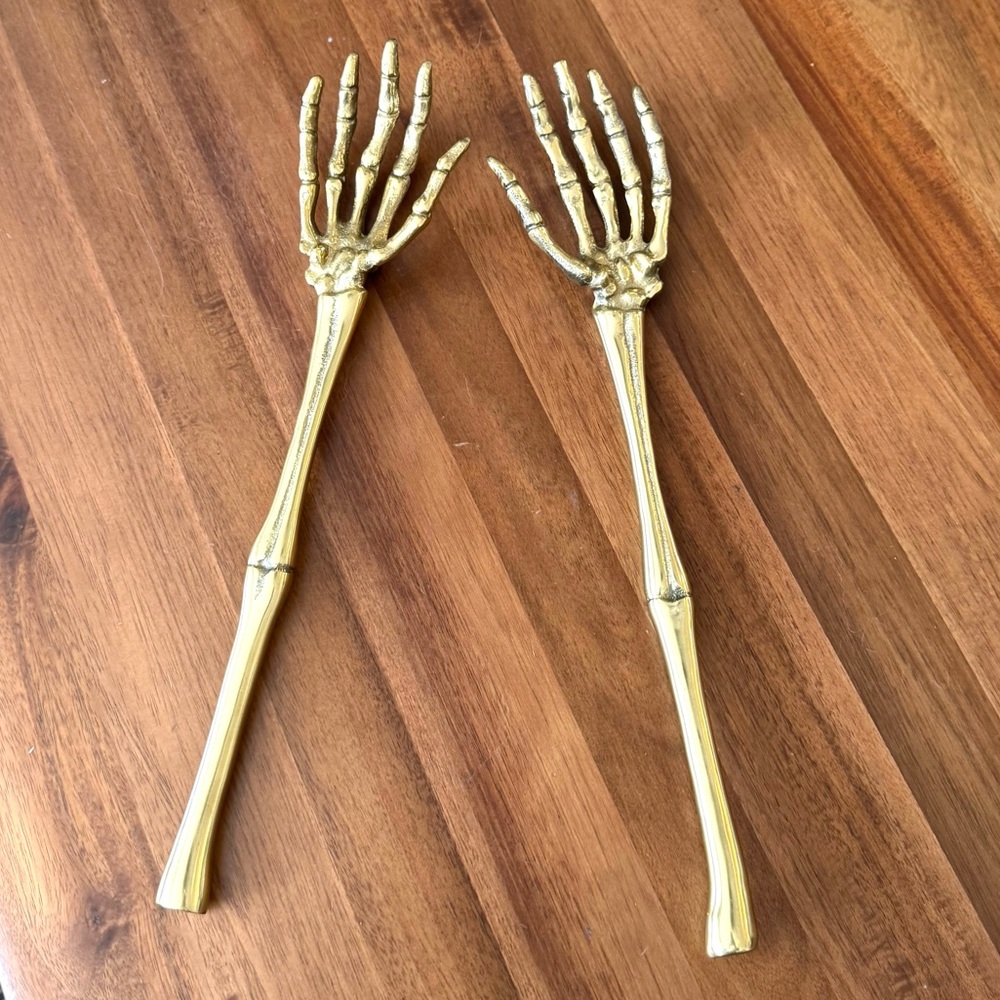 Brass Skeleton Hands Server Forks